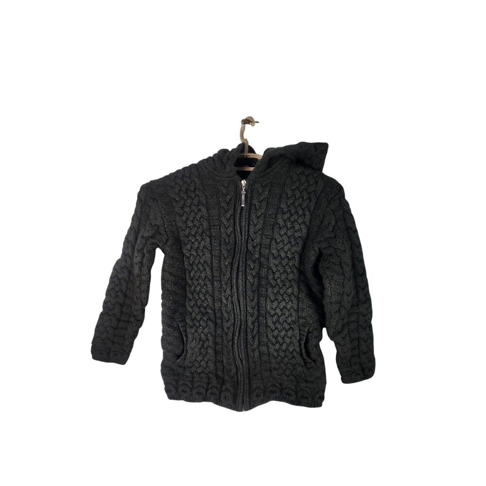 Aran hooded cable knit sweater women's small